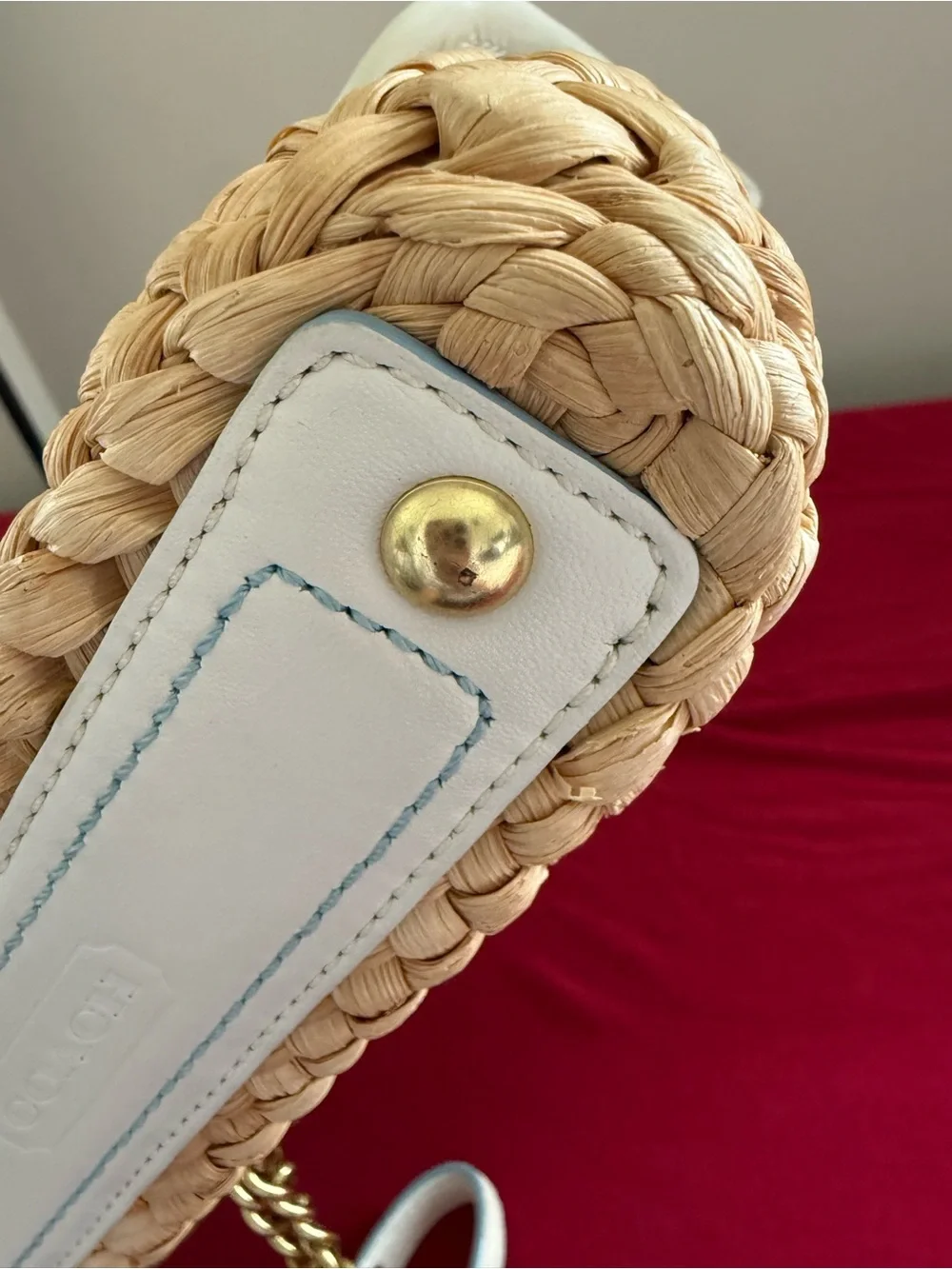 Coach Natural Straw and White Leather Turnlock Crossbody